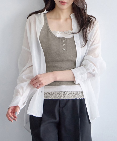 CHAN ME(チャンミ)の「バックスリットリボンシアーシャツ(シャツ/ブラウス・レディース・オレンジ/ピンク/ブルー/ブラック/ホワイト・MEDIUM/LARGE/X-LARGE)」の20枚目の写真