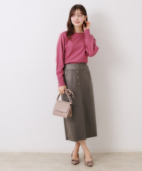 couture brooch（クチュールブローチ）の「【体のラインを拾いにくい・お仕事にも】マシュマロスエード調タイト（スカート・レディース・ライトブルー/チャコールグレー/ベビーピンク・38/40/36/42）」の5枚目の写真