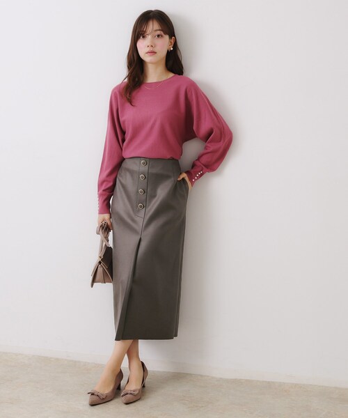 couture brooch（クチュールブローチ）の「【体のラインを拾いにくい・お仕事にも】マシュマロスエード調タイト（スカート・レディース・ライトブルー/チャコールグレー/ベビーピンク・38/40/36/42）」の11枚目の写真