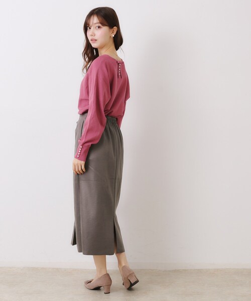 couture brooch（クチュールブローチ）の「【体のラインを拾いにくい・お仕事にも】マシュマロスエード調タイト（スカート・レディース・ライトブルー/チャコールグレー/ベビーピンク・38/40/36/42）」の13枚目の写真