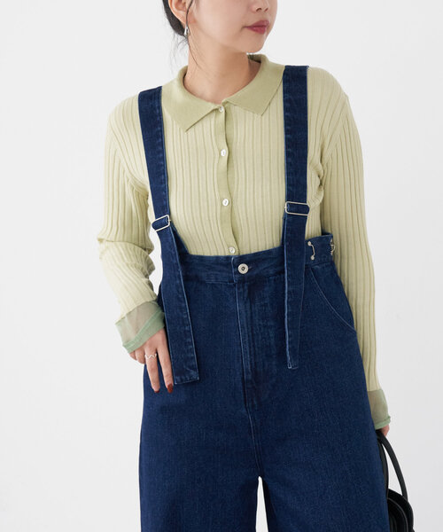 襟付き配色リブニット