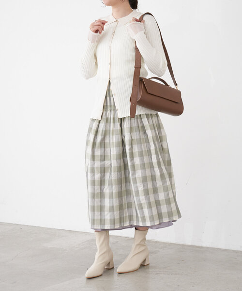 Jena espace merveilleux（ジェナ　エスパスメルヴェイユ）の「襟付き配色リブニット（ニット/セーター・レディース・チャコールグレー/オフホワイト/グリーン・FREE）」の10枚目の写真