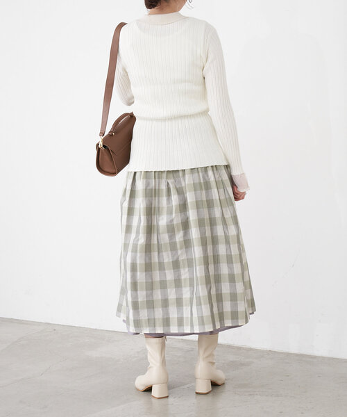 Jena espace merveilleux（ジェナ　エスパスメルヴェイユ）の「襟付き配色リブニット（ニット/セーター・レディース・チャコールグレー/オフホワイト/グリーン・FREE）」の9枚目の写真