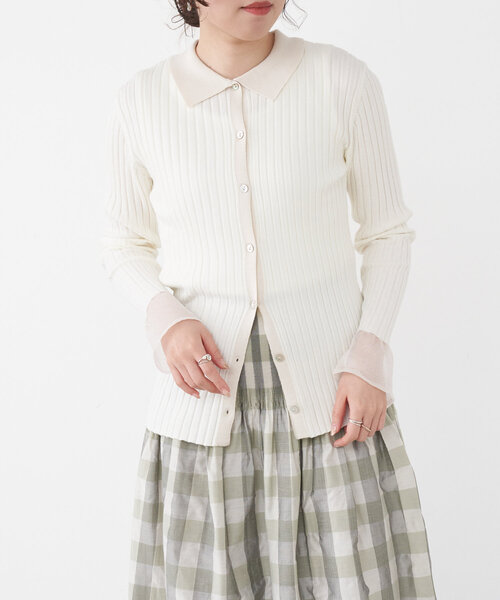 Jena espace merveilleux（ジェナ　エスパスメルヴェイユ）の「襟付き配色リブニット（ニット/セーター・レディース・チャコールグレー/オフホワイト/グリーン・FREE）」の7枚目の写真