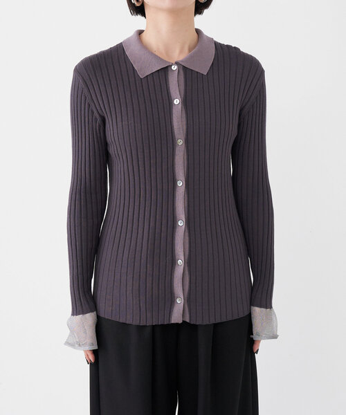 Jena espace merveilleux（ジェナ　エスパスメルヴェイユ）の「襟付き配色リブニット（ニット/セーター・レディース・チャコールグレー/オフホワイト/グリーン・FREE）」の22枚目の写真