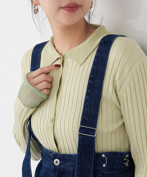 Jena espace merveilleux（ジェナ　エスパスメルヴェイユ）の「襟付き配色リブニット（ニット/セーター・レディース・チャコールグレー/オフホワイト/グリーン・FREE）」の14枚目の写真