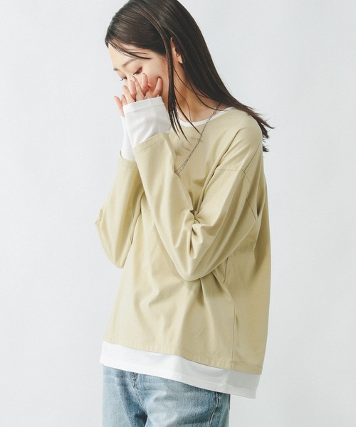 GLOBAL WORK（グローバルワーク）の「ヘビロッTEEフェイクレイヤー長袖/286248（Tシャツ/カットソー・レディース・ブラック/その他/ホワイト系その他5/イエロー系その他・MEDIUM/LARGE）」の3枚目の写真