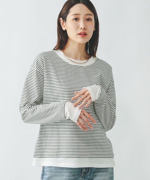 GLOBAL WORK（グローバルワーク）の「ヘビロッTEEフェイクレイヤー長袖/286248（Tシャツ/カットソー・レディース・ブラック/その他/ホワイト系その他5/イエロー系その他・MEDIUM/LARGE）」の4枚目の写真