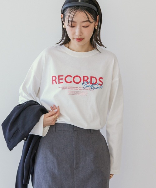 AMERICAN HOLIC（アメリカンホリック）の「RECORDSロングTシャツ（Tシャツ/カットソー・レディース・ライトグレー/ブラック/オフホワイト/ライトイエロー・M/L）」の5枚目の写真