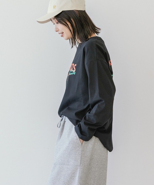 AMERICAN HOLIC（アメリカンホリック）の「RECORDSロングTシャツ（Tシャツ/カットソー・レディース・ライトグレー/ブラック/オフホワイト/ライトイエロー・M/L）」の6枚目の写真