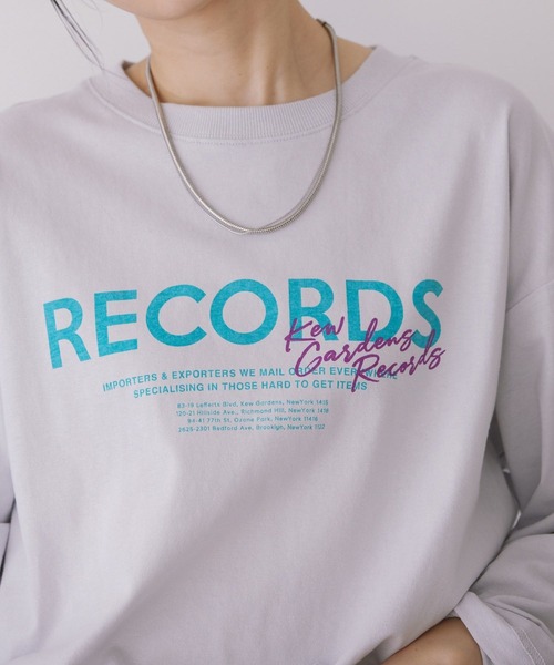 AMERICAN HOLIC（アメリカンホリック）の「RECORDSロングTシャツ（Tシャツ/カットソー・レディース・ライトグレー/ブラック/オフホワイト/ライトイエロー・M/L）」の14枚目の写真