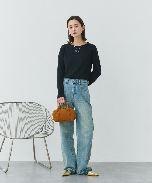ad thie(アドティエ)の「ロゴ刺繍 スムース ロングTシャツ(Tシャツ/カットソー・レディース・ピンク/アイボリー/ブラック・FREE)」の8枚目の写真
