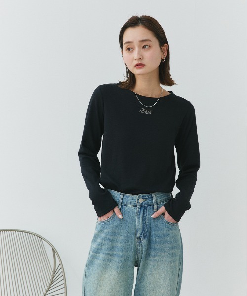 ad thie(アドティエ)の「ロゴ刺繍 スムース ロングTシャツ(Tシャツ/カットソー・レディース・ピンク/アイボリー/ブラック・FREE)」の13枚目の写真