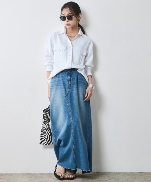 CHIC STYLE(シックスタイル)の「レーヨン麻アウトポケットシャツ<大きいサイズ有>シックスタイル(シャツ/ブラウス・レディース・オフホワイト/チャコール・5L/4L/3L/LL/L/M)」の6枚目の写真
