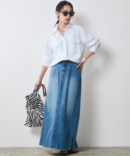 CHIC STYLE(シックスタイル)の「レーヨン麻アウトポケットシャツ<大きいサイズ有>シックスタイル(シャツ/ブラウス・レディース・オフホワイト/チャコール・5L/4L/3L/LL/L/M)」の7枚目の写真