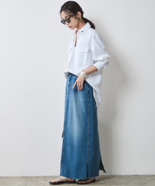 CHIC STYLE(シックスタイル)の「レーヨン麻アウトポケットシャツ<大きいサイズ有>シックスタイル(シャツ/ブラウス・レディース・オフホワイト/チャコール・5L/4L/3L/LL/L/M)」の8枚目の写真