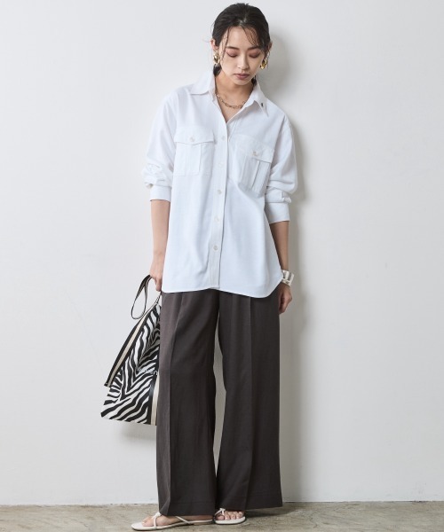 CHIC STYLE(シックスタイル)の「レーヨン麻アウトポケットシャツ<大きいサイズ有>シックスタイル(シャツ/ブラウス・レディース・オフホワイト/チャコール・5L/4L/3L/LL/L/M)」の11枚目の写真
