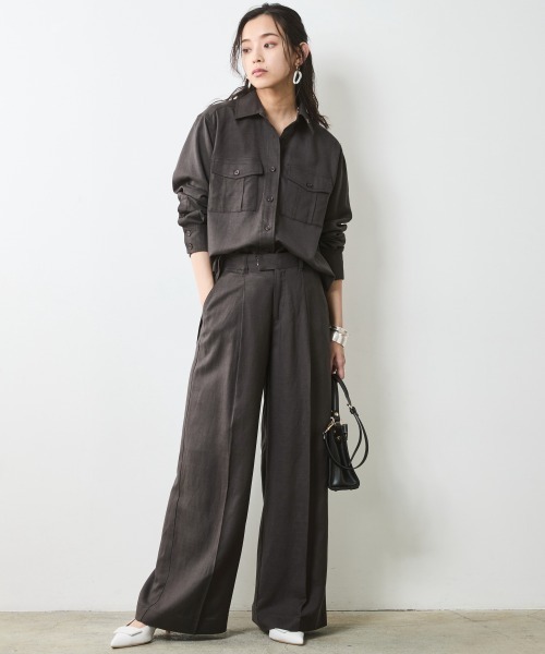 CHIC STYLE(シックスタイル)の「レーヨン麻アウトポケットシャツ<大きいサイズ有>シックスタイル(シャツ/ブラウス・レディース・オフホワイト/チャコール・5L/4L/3L/LL/L/M)」の15枚目の写真