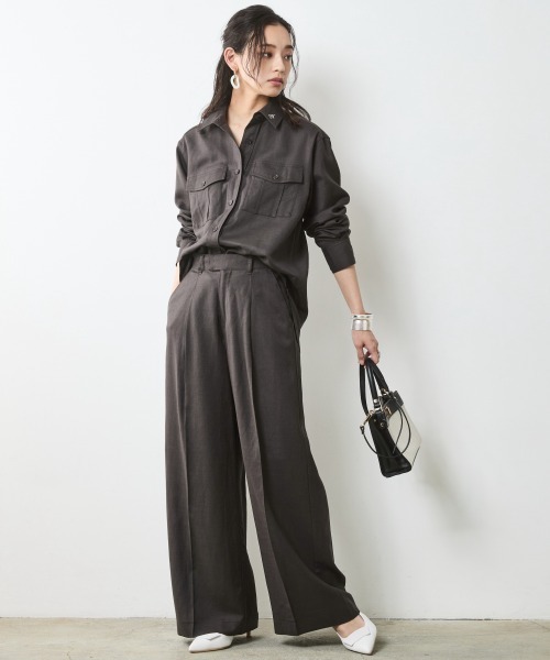 CHIC STYLE(シックスタイル)の「レーヨン麻アウトポケットシャツ<大きいサイズ有>シックスタイル(シャツ/ブラウス・レディース・オフホワイト/チャコール・5L/4L/3L/LL/L/M)」の16枚目の写真