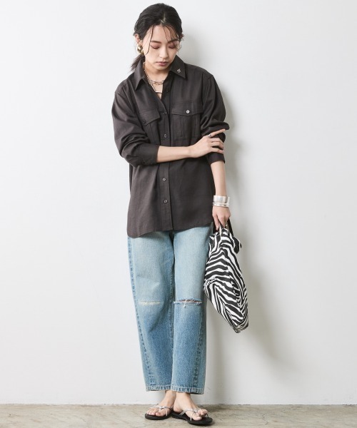 ブラウス シャツ レーヨン麻アウトポケットシャツ「大きいサイズ有」シックスタイル レディース CHIC STYLE ブラウス シャツ レーヨン麻アウトポケットシャツ