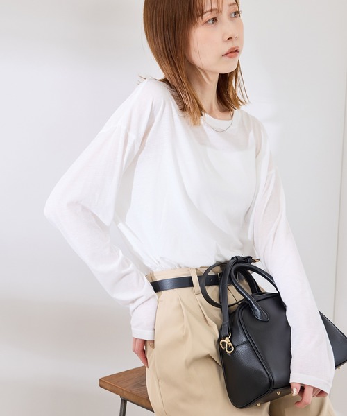 ROPE' PICNIC（ロペピクニック）の「シアーロングTシャツ（Tシャツ/カットソー・レディース・ライトグレー/チャコールグレー/ホワイト/ピンク・38）」の2枚目の写真