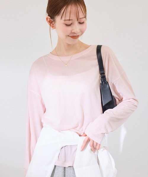 ROPE' PICNIC（ロペピクニック）の「シアーロングTシャツ（Tシャツ/カットソー・レディース・ライトグレー/チャコールグレー/ホワイト/ピンク・38）」の22枚目の写真
