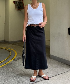 レザー美シルエット。異素材切り替えデザインロングスカート（スカート