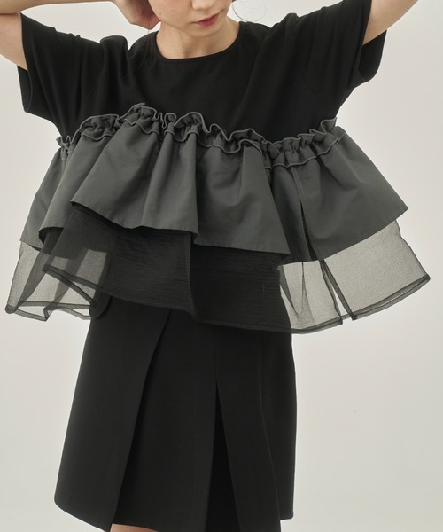 moi tytto（モイテュット）の「レース切替Tシャツ（Tシャツ/カットソー・レディース・ナチュラル/ブラック/カーキ/ブラウン・FREE）」の5枚目の写真