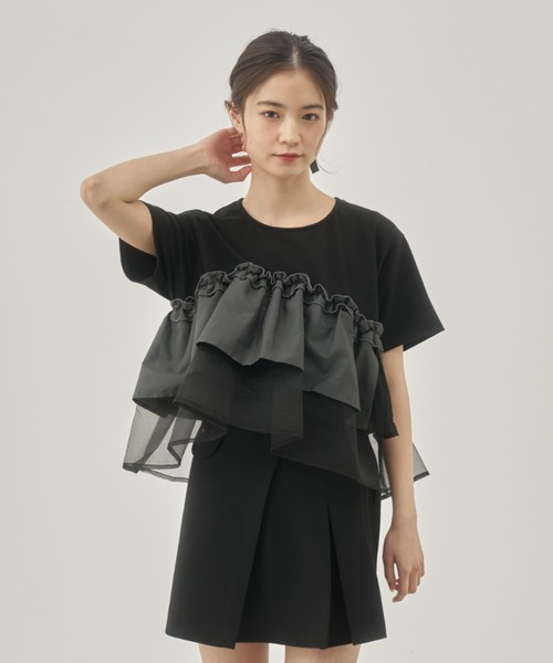 moi tytto（モイテュット）の「レース切替Tシャツ（Tシャツ/カットソー・レディース・ナチュラル/ブラック/カーキ/ブラウン・FREE）」の12枚目の写真