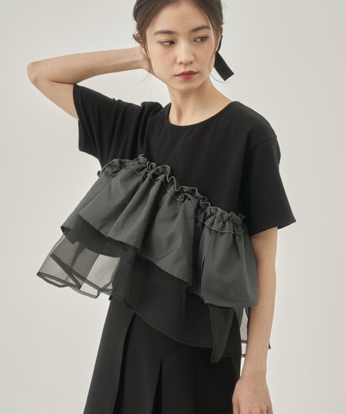 moi tytto（モイテュット）の「レース切替Tシャツ（Tシャツ/カットソー・レディース・ナチュラル/ブラック/カーキ/ブラウン・FREE）」の11枚目の写真