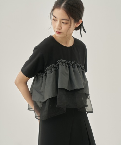 moi tytto（モイテュット）の「レース切替Tシャツ（Tシャツ/カットソー・レディース・ナチュラル/ブラック/カーキ/ブラウン・FREE）」の9枚目の写真