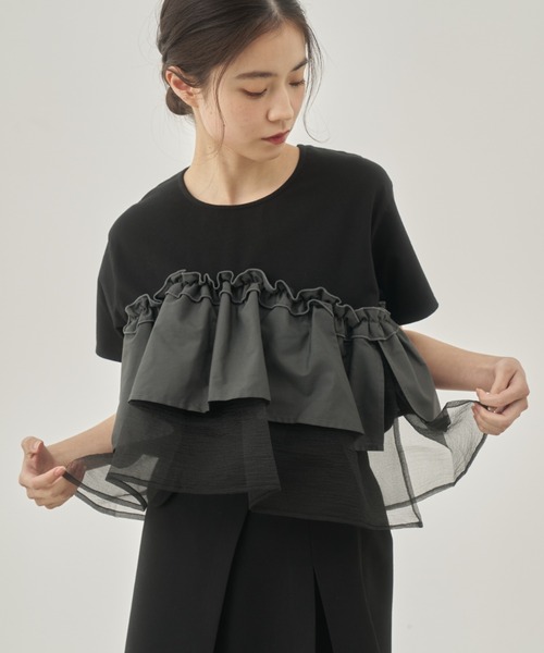 moi tytto（モイテュット）の「レース切替Tシャツ（Tシャツ/カットソー・レディース・ナチュラル/ブラック/カーキ/ブラウン・FREE）」の10枚目の写真