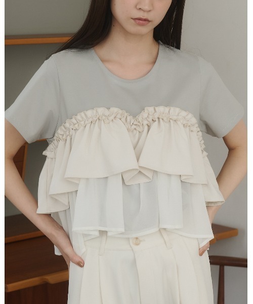 moi tytto（モイテュット）の「レース切替Tシャツ（Tシャツ/カットソー・レディース・ナチュラル/ブラック/カーキ/ブラウン/グレー・FREE）」の13枚目の写真