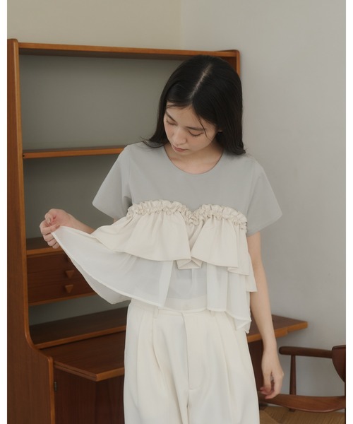 moi tytto（モイテュット）の「レース切替Tシャツ（Tシャツ/カットソー・レディース・ナチュラル/ブラック/カーキ/ブラウン/グレー・FREE）」の22枚目の写真