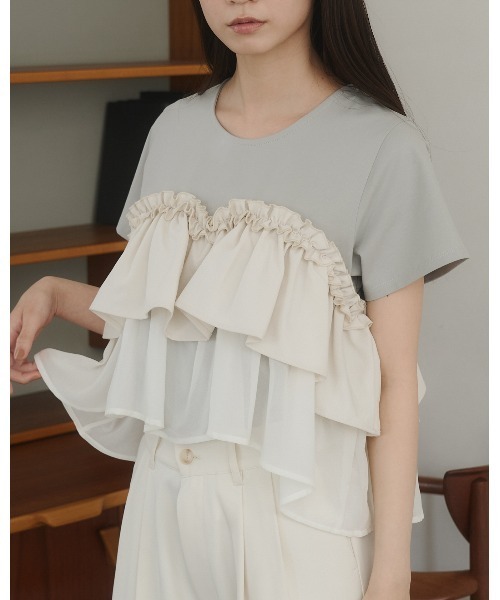 moi tytto（モイテュット）の「レース切替Tシャツ（Tシャツ/カットソー・レディース・ナチュラル/ブラック/カーキ/ブラウン/グレー・FREE）」の7枚目の写真