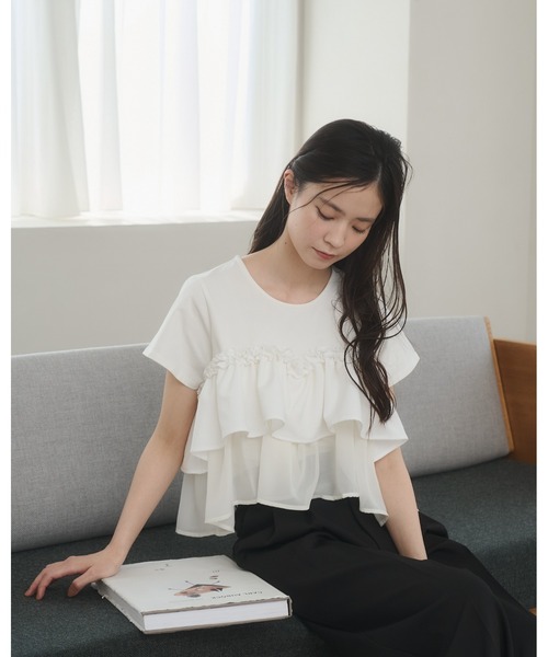moi tytto（モイテュット）の「レース切替Tシャツ（Tシャツ/カットソー・レディース・ナチュラル/ブラック/カーキ/ブラウン/グレー・FREE）」の10枚目の写真