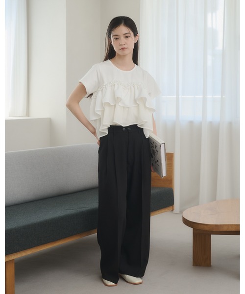 moi tytto（モイテュット）の「レース切替Tシャツ（Tシャツ/カットソー・レディース・ナチュラル/ブラック/カーキ/ブラウン/グレー・FREE）」の8枚目の写真