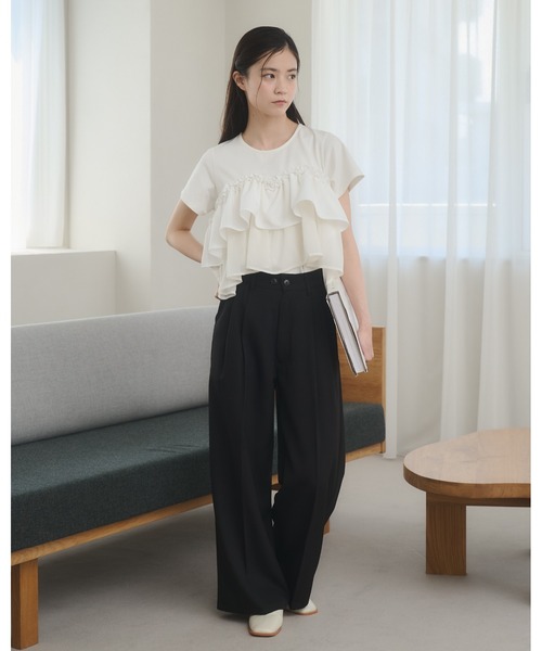 moi tytto（モイテュット）の「レース切替Tシャツ（Tシャツ/カットソー・レディース・ナチュラル/ブラック/カーキ/ブラウン/グレー・FREE）」の17枚目の写真