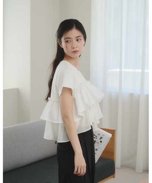 moi tytto（モイテュット）の「レース切替Tシャツ（Tシャツ/カットソー・レディース・ナチュラル/ブラック/カーキ/ブラウン/グレー・FREE）」の18枚目の写真