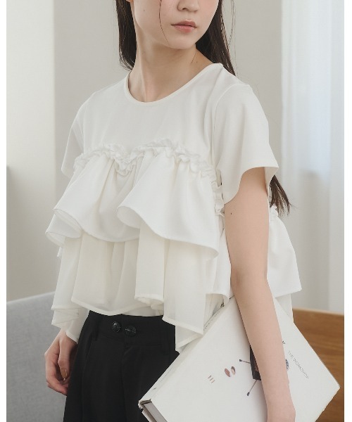 moi tytto（モイテュット）の「レース切替Tシャツ（Tシャツ/カットソー・レディース・ナチュラル/ブラック/カーキ/ブラウン/グレー・FREE）」の14枚目の写真