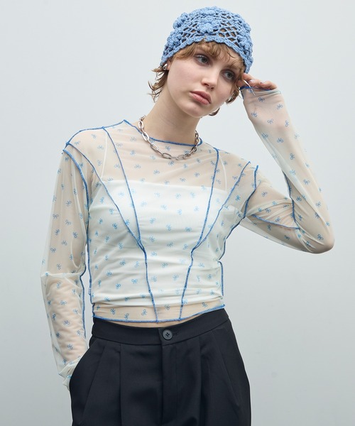 トップス yuyu セール】リボンメローシアートップス（Tシャツ/カットソー）｜uyu