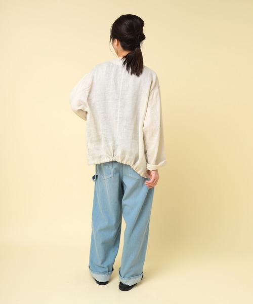 RNA-N(アールエヌエーエヌ)の「B2880 リネンワークシャツジャケット(ノーカラージャケット・レディース・ブラック/キナリ/グリーン・FREE)」の13枚目の写真