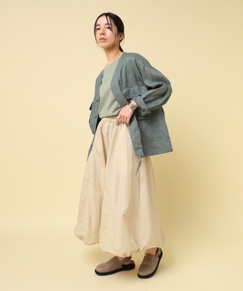 RNA-N フレンチリネン ノーカラー シャツ ジャケット J2056 JAPAN RINENノーカラージャケット(M ダルブルー