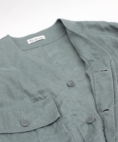 RNA-N(アールエヌエーエヌ)の「B2880 リネンワークシャツジャケット(ノーカラージャケット・レディース・ブラック/キナリ/グリーン・FREE)」の17枚目の写真