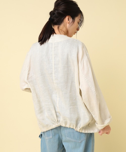 RNA-N(アールエヌエーエヌ)の「B2880 リネンワークシャツジャケット(ノーカラージャケット・レディース・ブラック/キナリ/グリーン・FREE)」の6枚目の写真