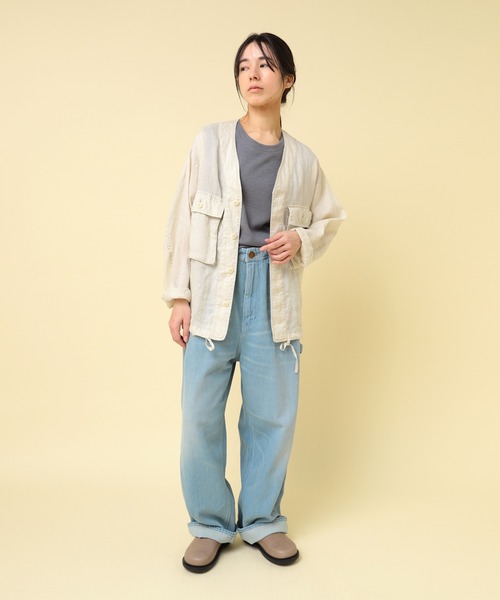 RNA-N(アールエヌエーエヌ)の「B2880 リネンワークシャツジャケット(ノーカラージャケット・レディース・ブラック/キナリ/グリーン・FREE)」の11枚目の写真