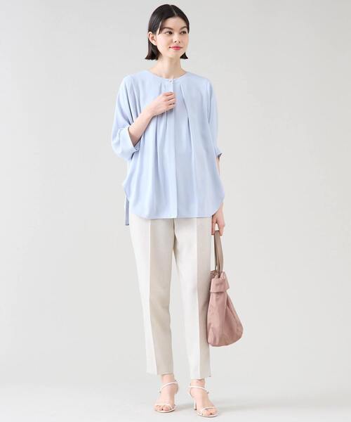 Tiara（ティアラ）の「ベルテッドハイウエストテーパードパンツ（セットアップ可）（スラックス・レディース・ベージュ/マスタード/ネイビー・2/3）」の8枚目の写真