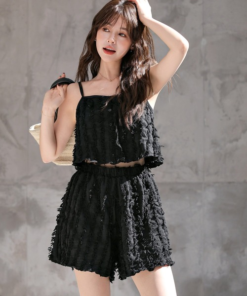 boohoo 人気 ミドル丈 ペイズリー プリント スイムショート 水着 Lace Ladies 水着 花柄ショートパンツ付フリルビキニ水着3点