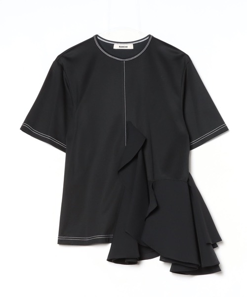RUMCHE（ラムシェ）の「Moon Ruffle Cutsew Tops / ムーンラッフルカットソートップス（Tシャツ/カットソー・レディース・ホワイト/ブラック・FREE）」の4枚目の写真