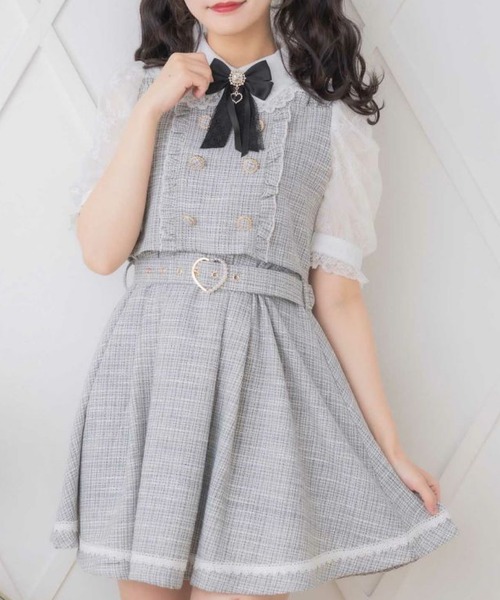 ROJITA(ロジータ)の「ダブルボタンレース切替ツイードワンピース(ワンピース・レディース・ブラック/ホワイト/グレー・FREE)」の2枚目の写真